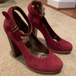Sam Edelman Maroon Suede Ankle Platform Pumps - 6